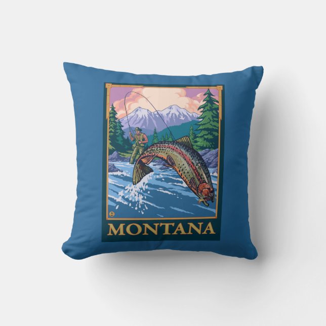 Coussin Scène de pêche de mouche - Montana (Recto)