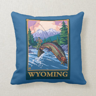 Coussin Scène de pêche de mouche - Wyoming