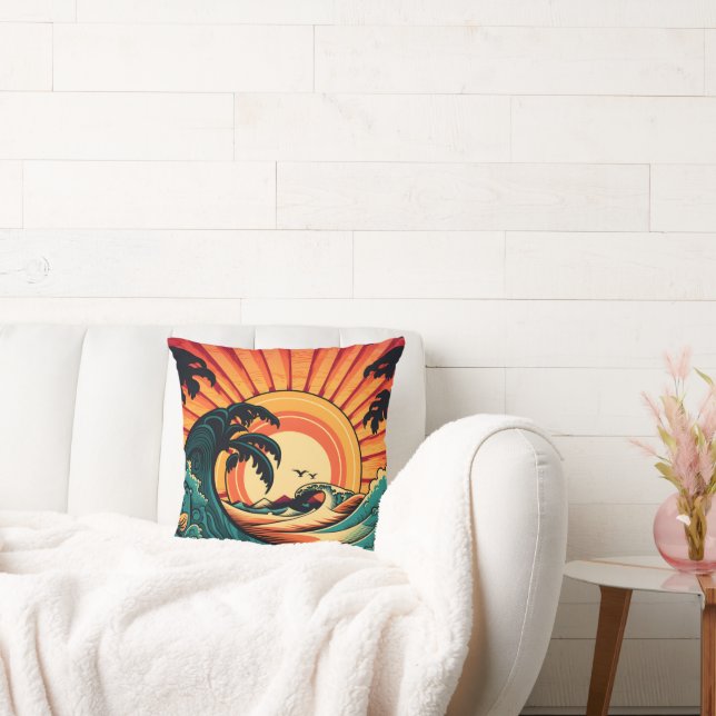 Coussin Scène de plage rétro cool (Canapé)