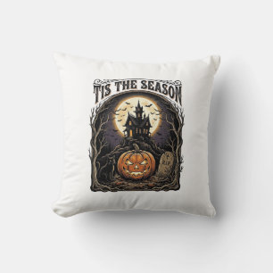 Coussin Scène de saison vintage citrouille chat Halloween