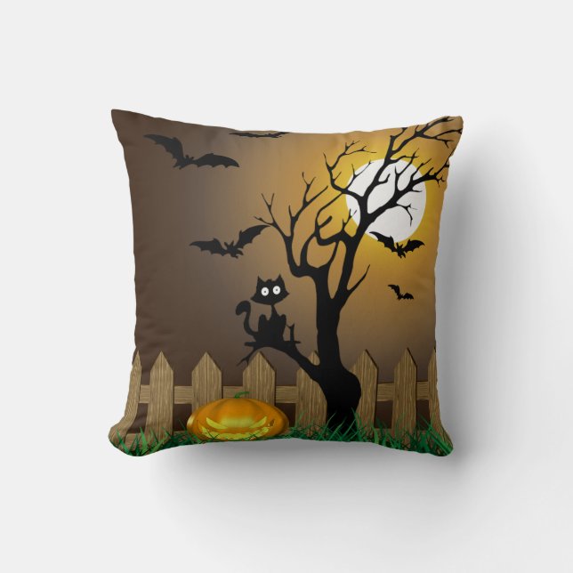 Coussin Scène effrayante de jardin de Halloween (Recto)