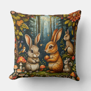 Coussin Scène forestière avec de mignons lapins