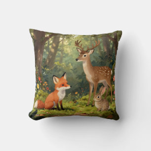 Coussin Scène forestière d'animaux mignons de la forêt