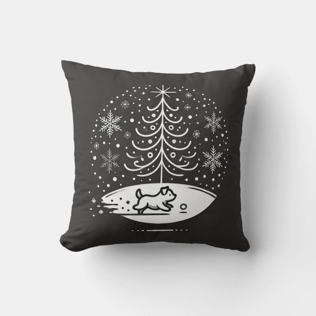 Coussin Scène hivernale - Arbre minimaliste et Chiot D (Recto)
