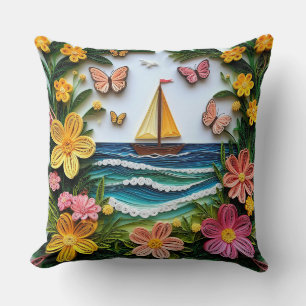 Coussin Scène naturelle en papier roulé avec voilier