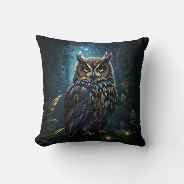 Coussin Scène nocturne majestueuse de la Grande Chouette (Recto)