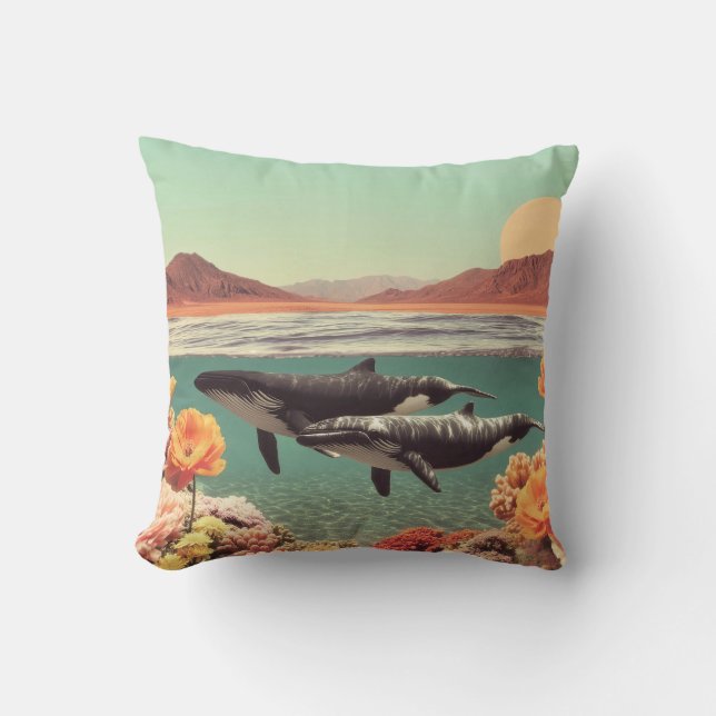 Coussin Scène Océanique Surréelle Avec Baleines Et Corail (Recto)