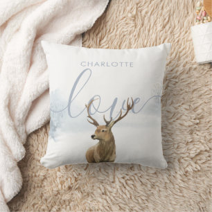 Coussin Scène rustique en bois d'hiver Stag personnalisé