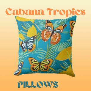 Coussin Scène tropicale Papillons colorés