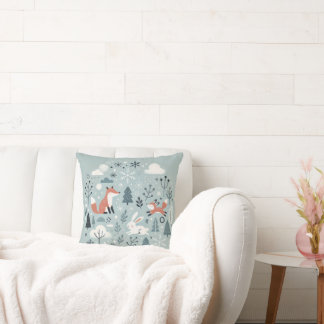 Coussin Scène Whimsical d'hiver - Beaux animaux en neige p