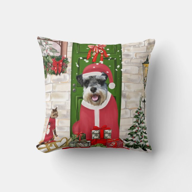 Coussin Schnauzer Chien Noël (Recto)