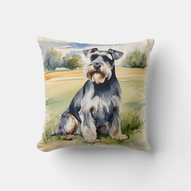 Coussin Schnauzer miniature Aquarelle - Art Chien Imprimer (Recto)