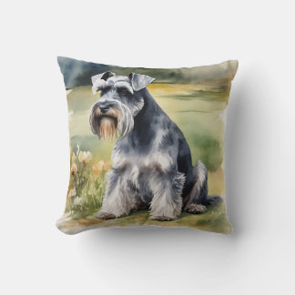 Coussin Schnauzer miniature dans le jardin - Aquarelle