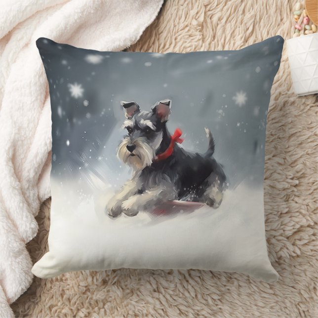 Coussin Schnauzer miniature neige de Noël hiver (Couverture)