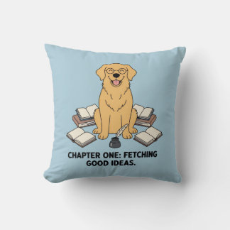 Coussin Scholar Golden Retriever Pastel Blue Dog Design