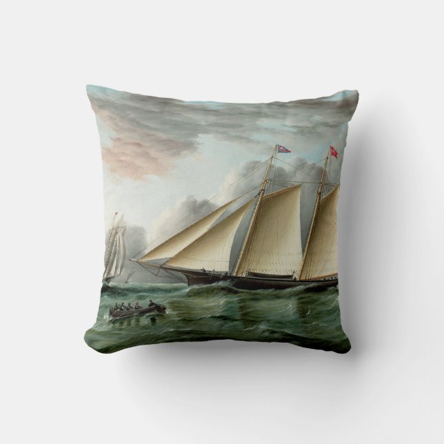 Coussin Schooner Mohawk au large du phare de Sandy Hook (Recto)