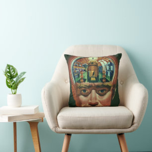 Coussin Science-fiction vintage, Cerveau Alien dans le Lab