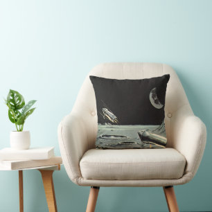 Coussin Science-fiction vintage, Fusées spatiales Lune Pla