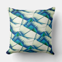 Coussin Scies vertes ou zigzag sur cyan intense au bleu ro