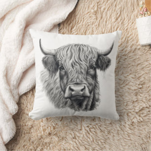 Coussin Scottish Highland Cow Sketch