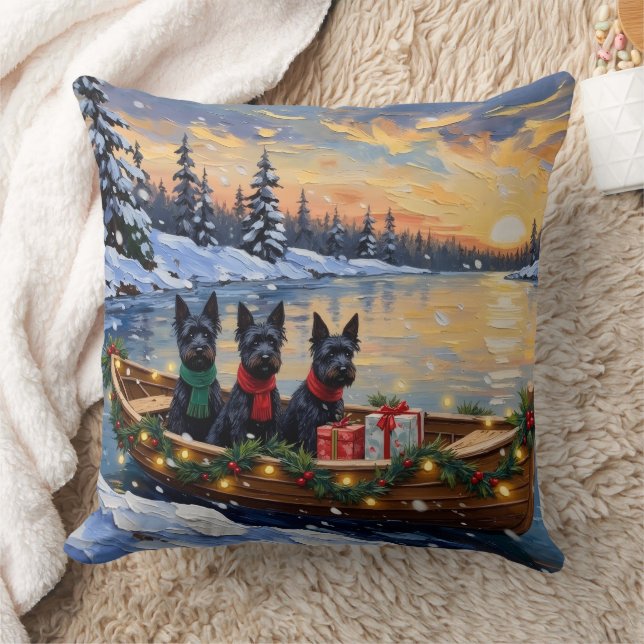 Coussin Scottish Terrier Christmas Boat Holiday (Couverture)