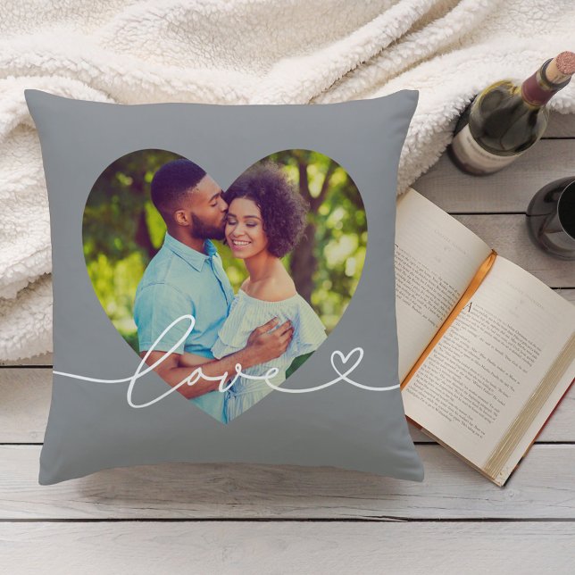 Coussin Script Amour Gris Photo Couple (Créateur téléchargé)