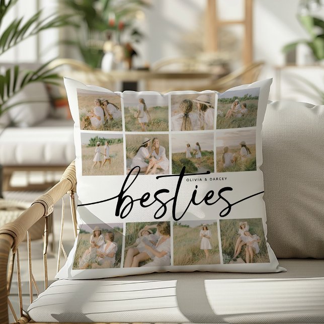 Coussin Script Besties Photo Collage Personalized (Créateur téléchargé)