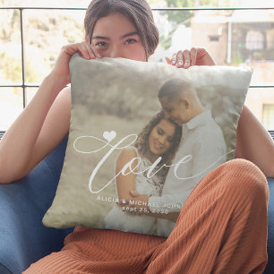 Coussin Script d'amour moderne 2 photo cœur personnalisé