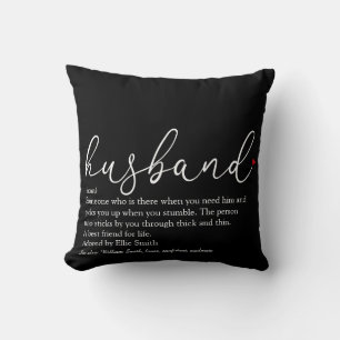 Coussin Script de définition de mari Cœur d'amour rouge