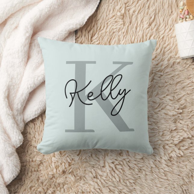 Coussin Script de Monogramme bleu aquatique moderne (Couverture)