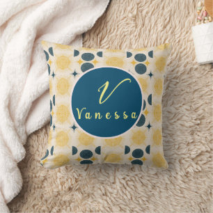 Coussin Script de monogramme Boho Celestial Sun Moon