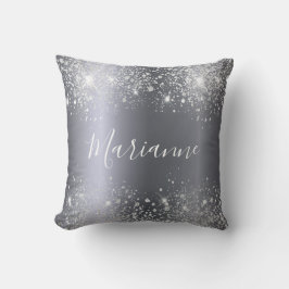 Coussin Script de nom de parties scintillant en argent