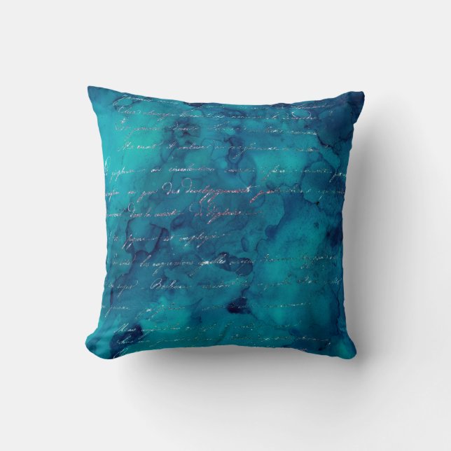 Coussin Script d'irruption sur le Turquoise Abstrait (Recto)