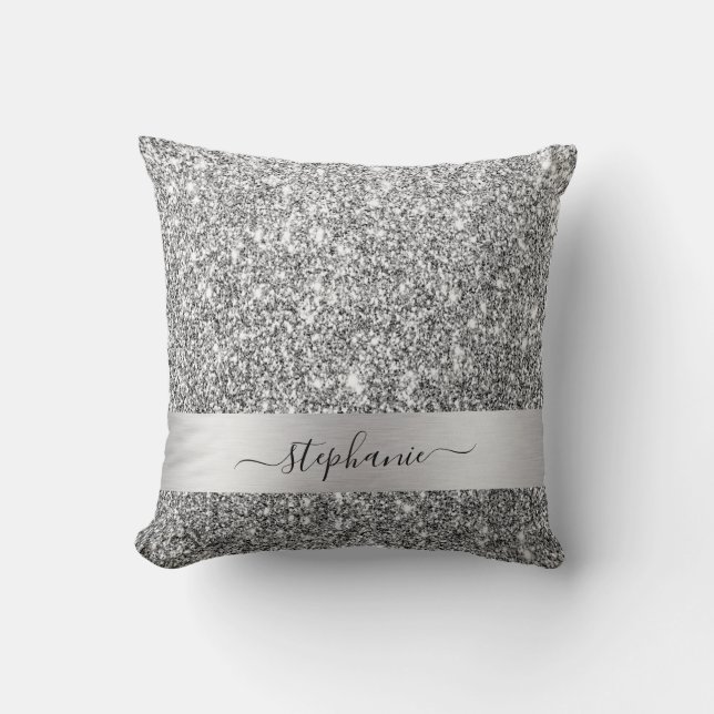 Coussin Script élégant Nom personnalisé Silver Parties sci (Recto)