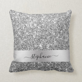 Coussin Script élégant Nom personnalisé Silver Parties sci