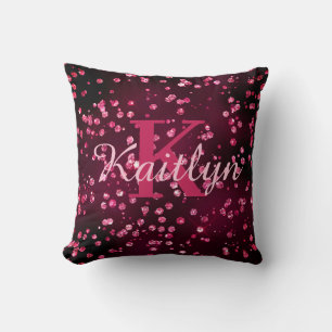 Coussin Script Monogramme de Parties scintillant rose-chau