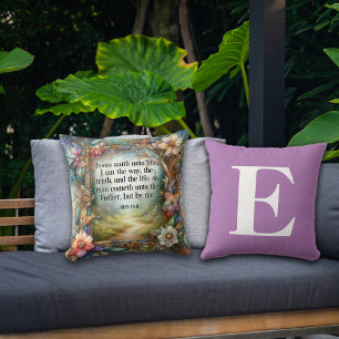 Coussin Scripture du chemin du jardin floral Monogramme vi