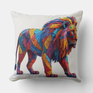 Coussin Sculpture de lion en mosaïque colorée