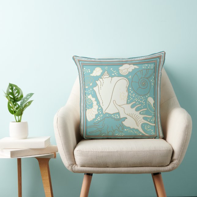 Coussin Sea Shells Blue Sand Shades Background (Chaise)
