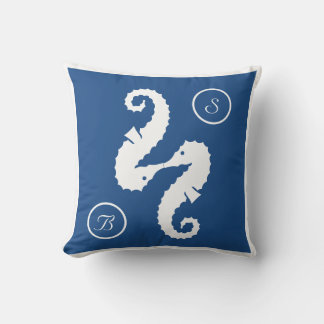 Coussin Seahorses + ancre mariage plage personnalisé monog