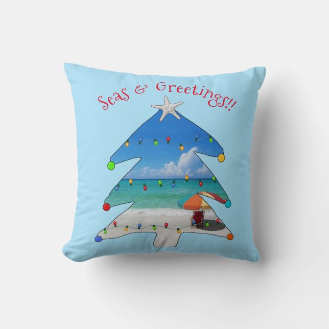 Coussin Seas et salutations Beach Arbre de Noël (Recto)