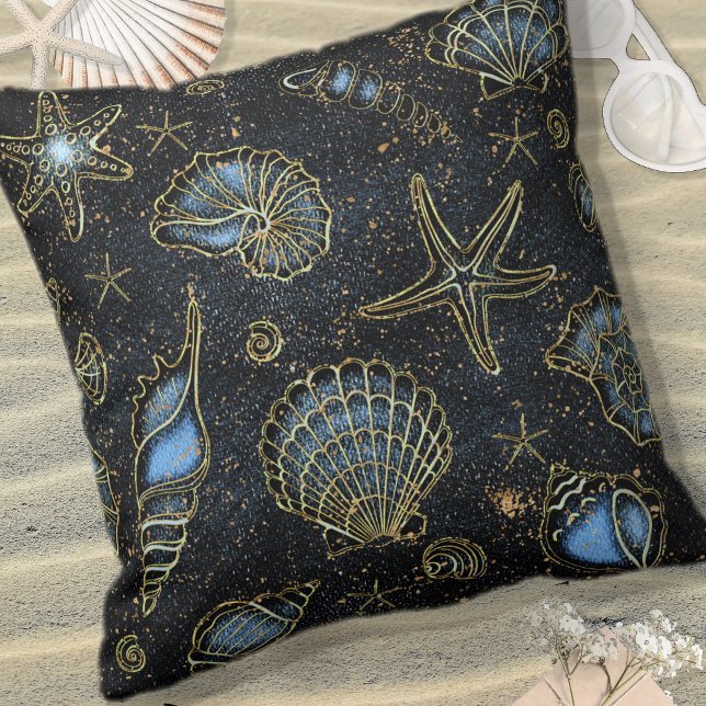 Coussin Seashells Starfish Watercolor Midnight Blue ID782 (Créateur téléchargé)