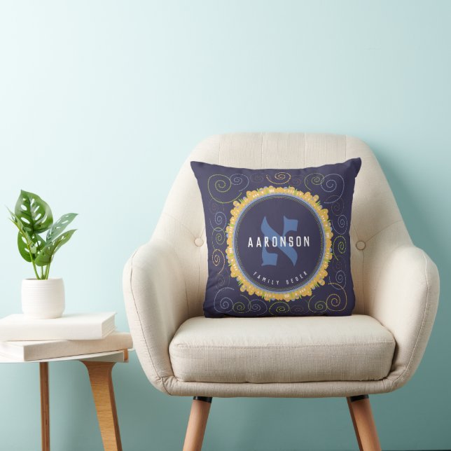 Coussin Seder Pâque Hébreu Monogramme Marine Jeu d'oreille (Chaise)