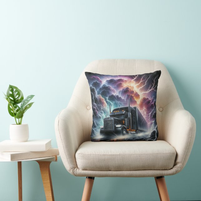 Coussin Semi Camion dans une tempête de foudre vibrante (Chaise)