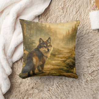 Coussin Sentier forestier et loup du lac brumeux Design do