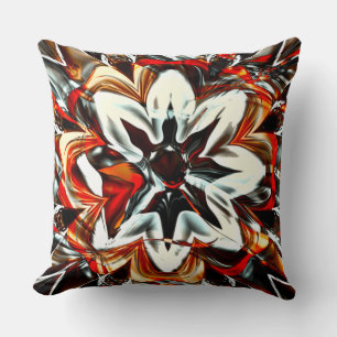 Coussin Sepia à fleur blanche entourée de rouge doré