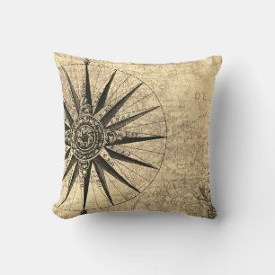 Coussin Sepia Compass Découverte Age Mondial Carte