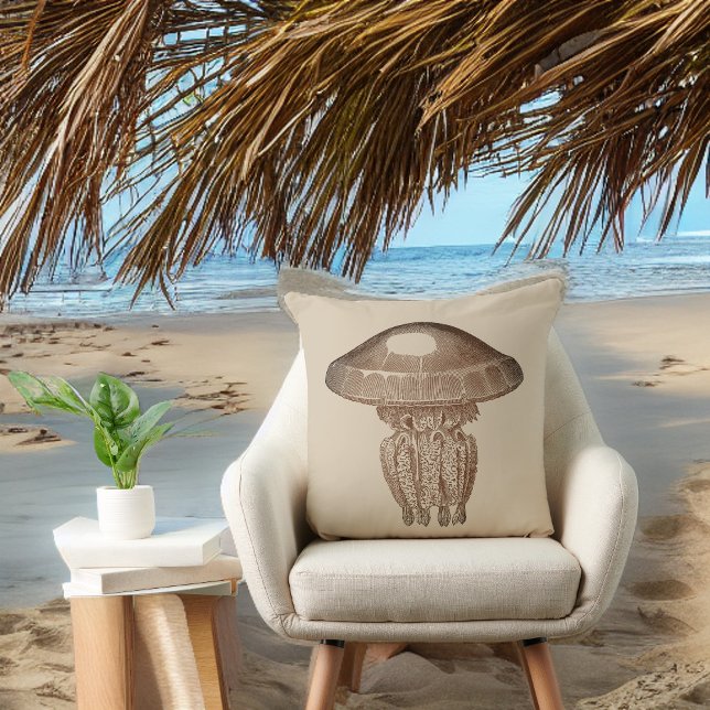 Coussin Sepia Man O War on Solid Tan Arrière - plan (Créateur téléchargé)