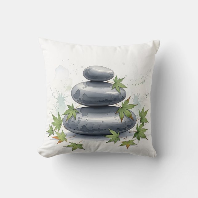 Coussin Serene Nature Zen Rock Stack Watercolor (Recto)