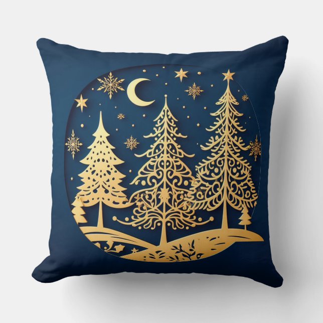 Coussin Serene Papercut Pines – Moonlit Forest (Recto)